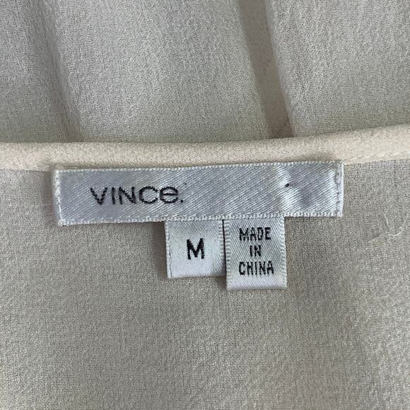 VINCE Size M Cream Silk Chiffon Ruffled Elastic Waistband Casual Top - Picture 7 of 8